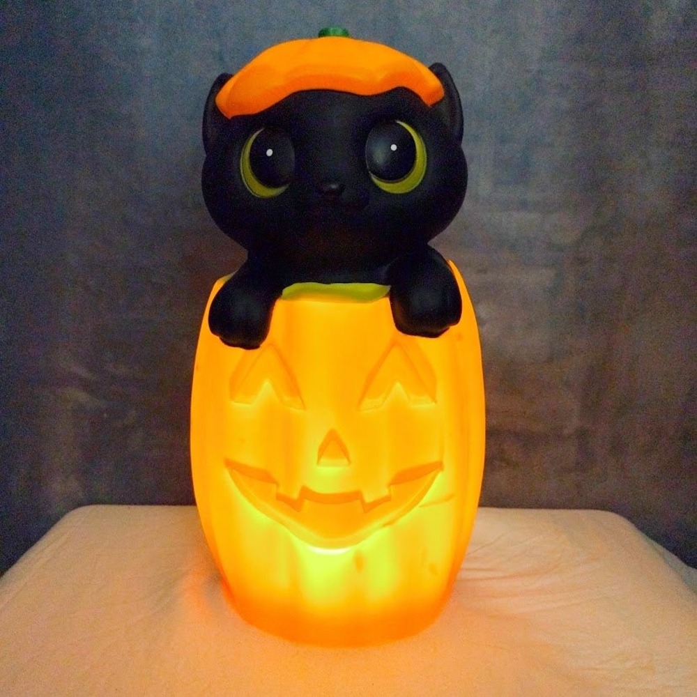 Pan Asian Creations Halloween Black Cat Pumpkin Blow Mold Light 17" PAC Works